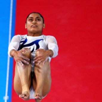 GLASGOW, SCOTLAND - JULY 31: Bronze medallist Dipa Karmakar of India competes in the Women's Vault Final during day eight of the Glasgow 2014 Commonwealth Games on July 31, 2014 in Glasgow, Scotland. (Photo by Robert Cianflone/Getty Images)